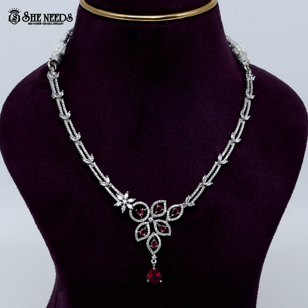 Graceful Petal Drop Rhodium Silver Necklace