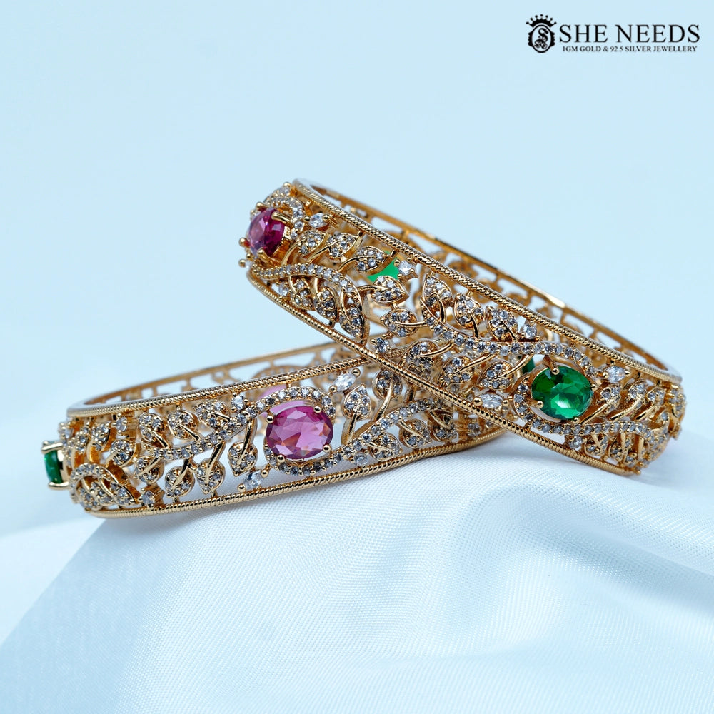 Ruby Emerald Sparkle CZ Bangles Set