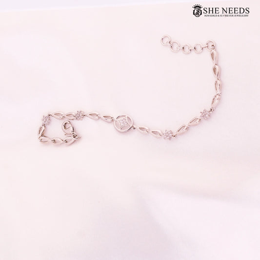 Silver link bracelet with star CZ accents and adjustable chain – She Needs Jewellery
