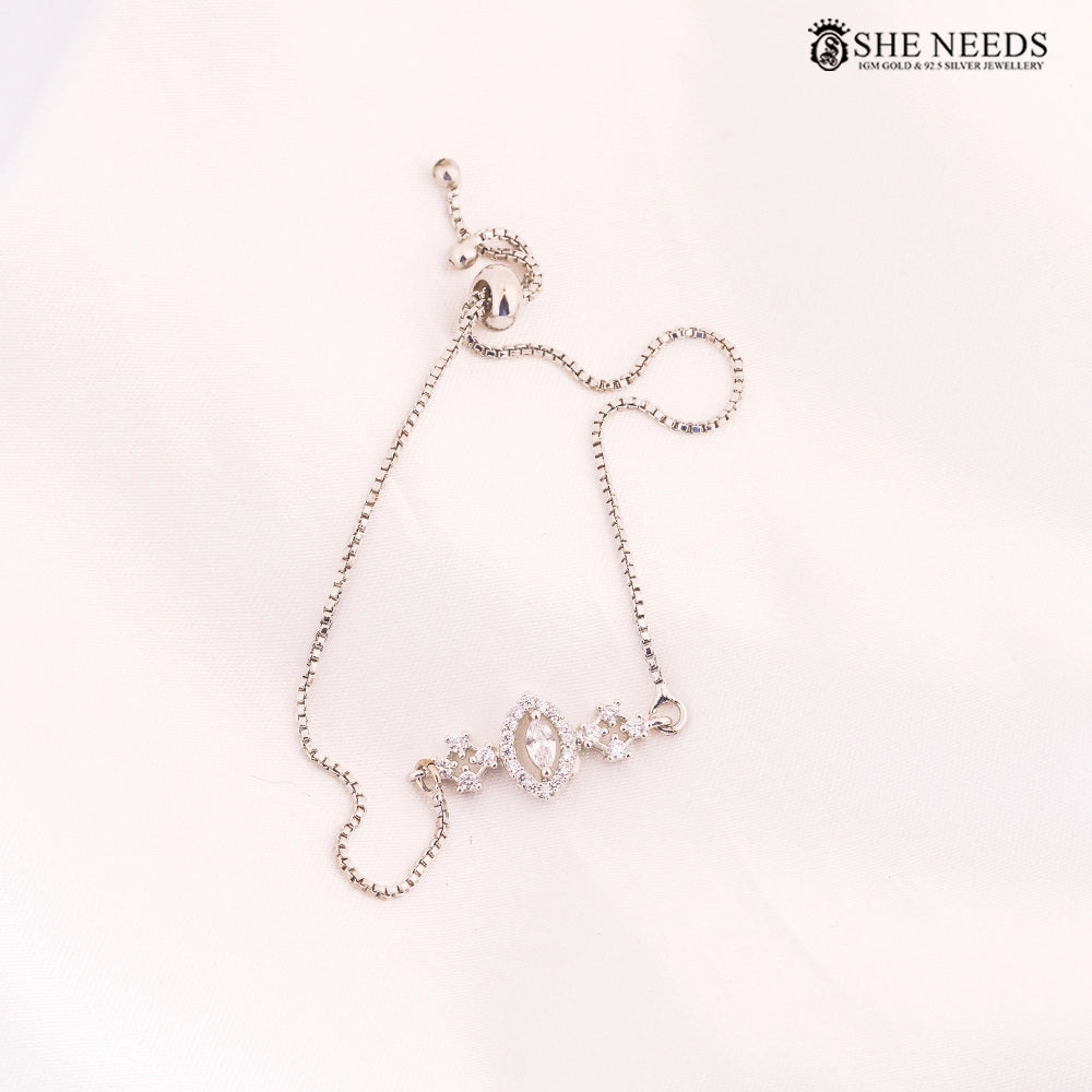 Silver CZ Marquise Adjustable Bracelet with Halo Accents