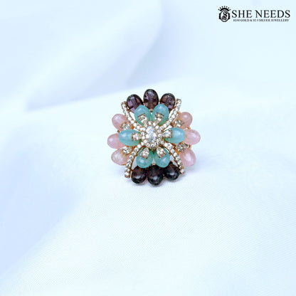Pastel floral cz statement finger ring for women