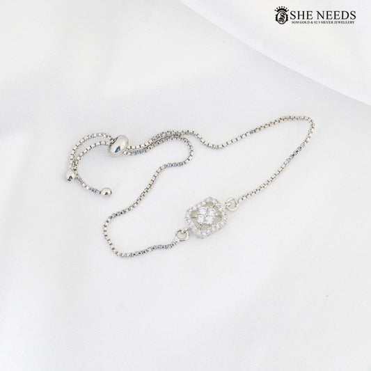 Silver CZ marquise adjustable bracelet with halo design – She Needs Jewellery
