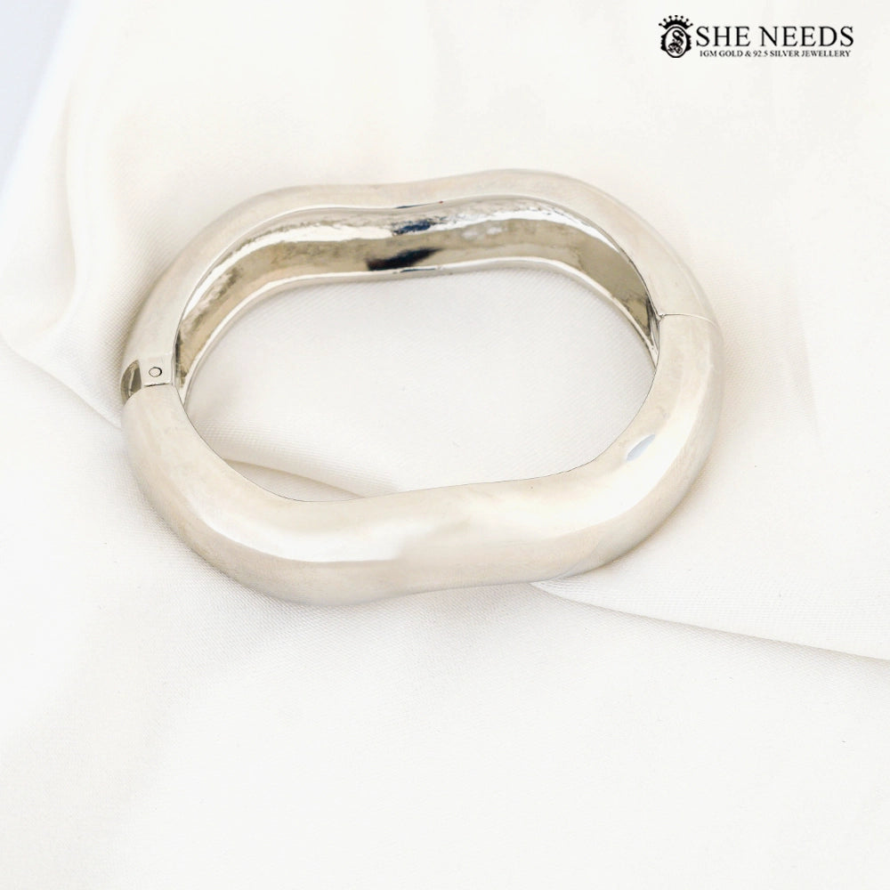 Minimal Silver Finish Oval Bangle Bracelet for Women