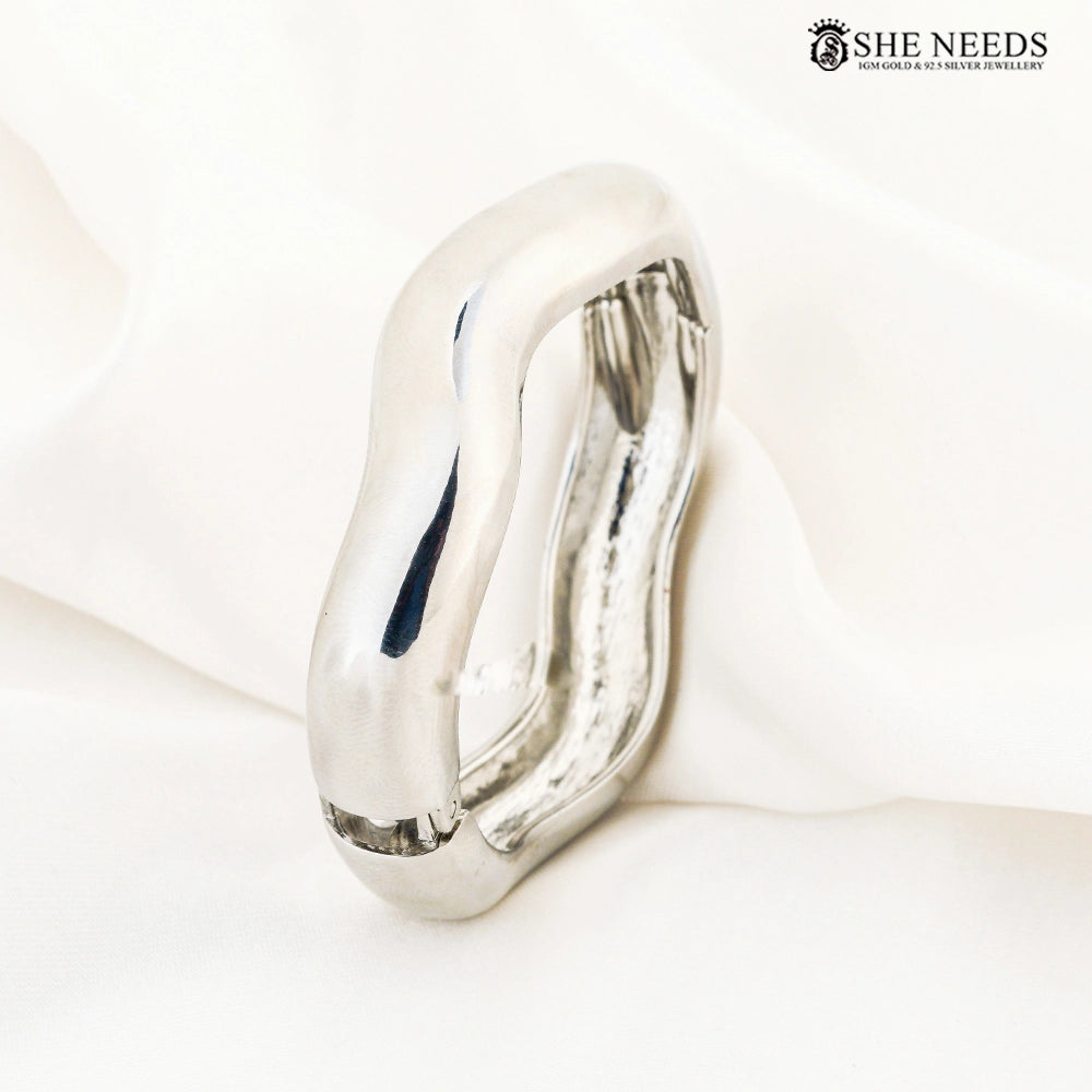 Minimal Silver Finish Oval Bangle Bracelet for Women