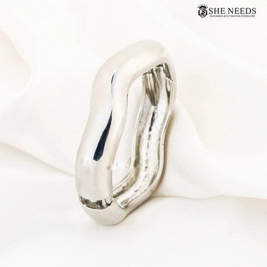 Minimal silver finish oval bangle bracelet for women – She Needs Jewellery