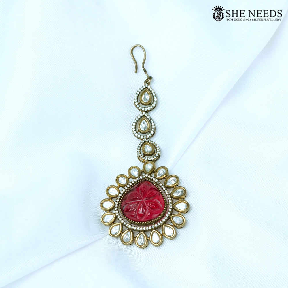 Ruby Bloom Kundan Drop Maang Tikka