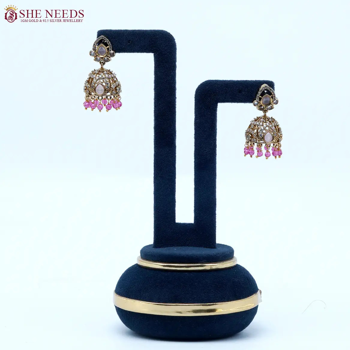 Blush Teardrop Crystal Antique Jhumka Earrings