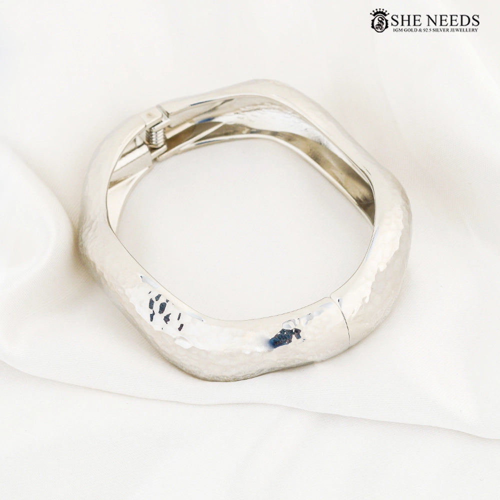 Minimal silver finish oval bangle bracelet for women – She Needs Jewellery