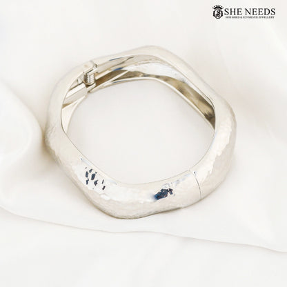 Minimal silver finish oval bangle bracelet for women – She Needs Jewellery