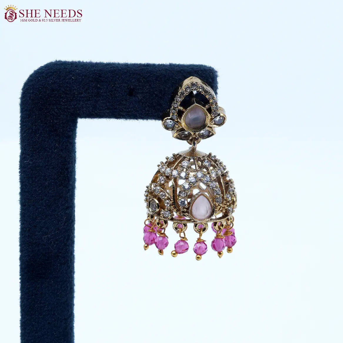 Blush Teardrop Crystal Antique Jhumka Earrings