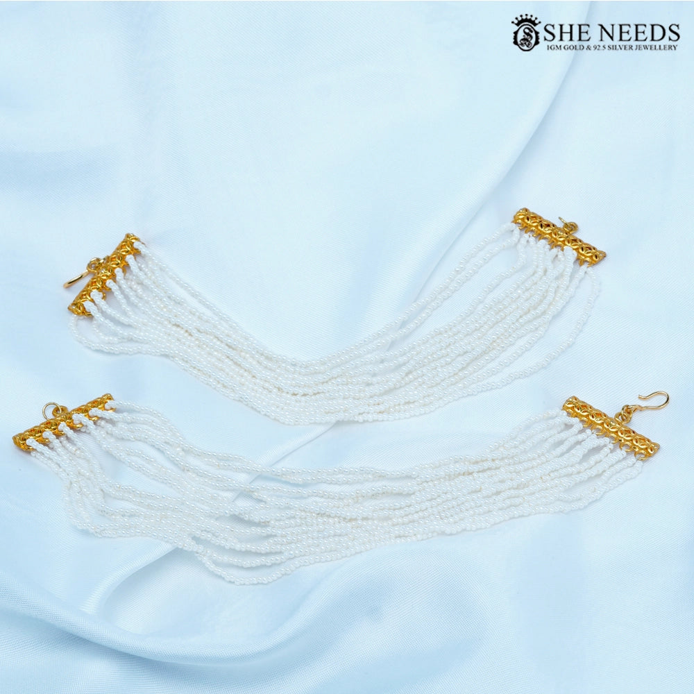 Traditional white beads champasavaralu hair accessory for women
