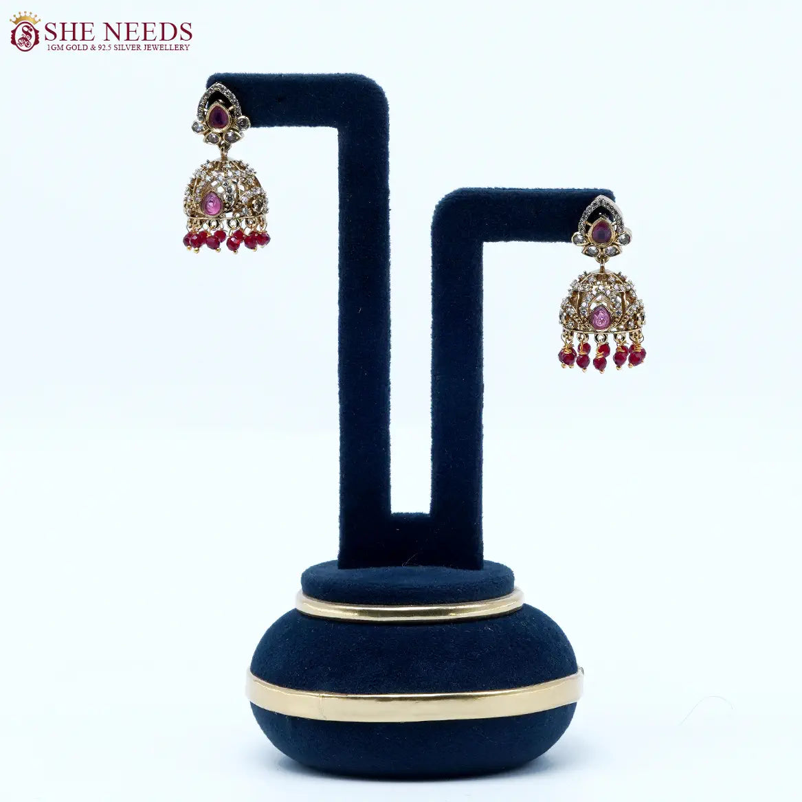 Blush Teardrop Crystal Antique Jhumka Earrings