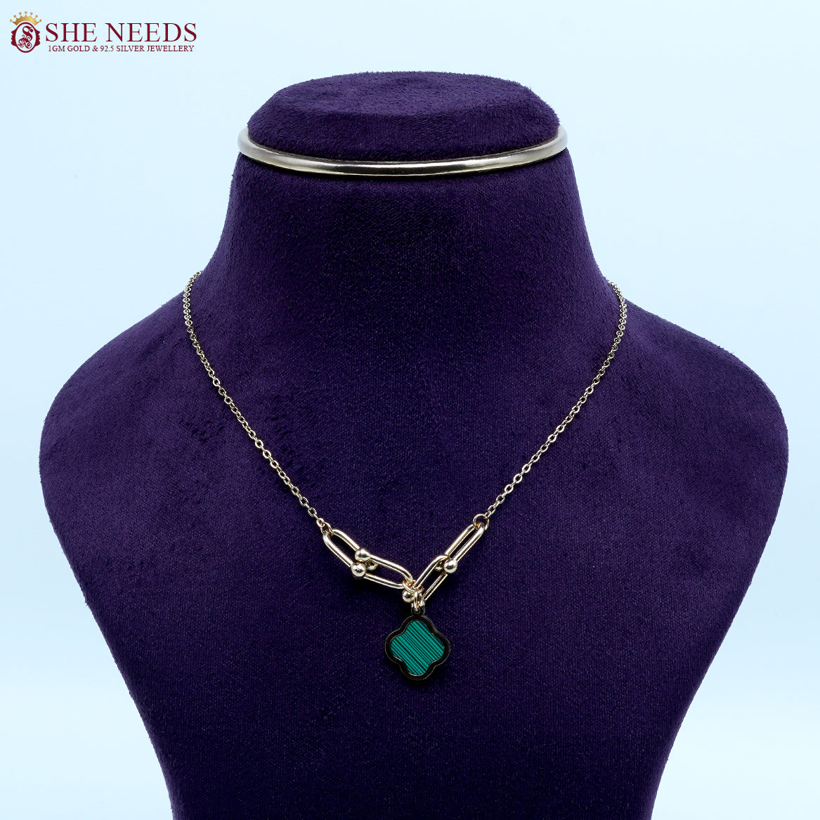 Blue Square  Curve Gold Necklace