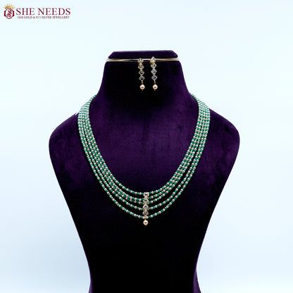 Verdant royale green pearl beads necklace set multi strand traditional jewellery