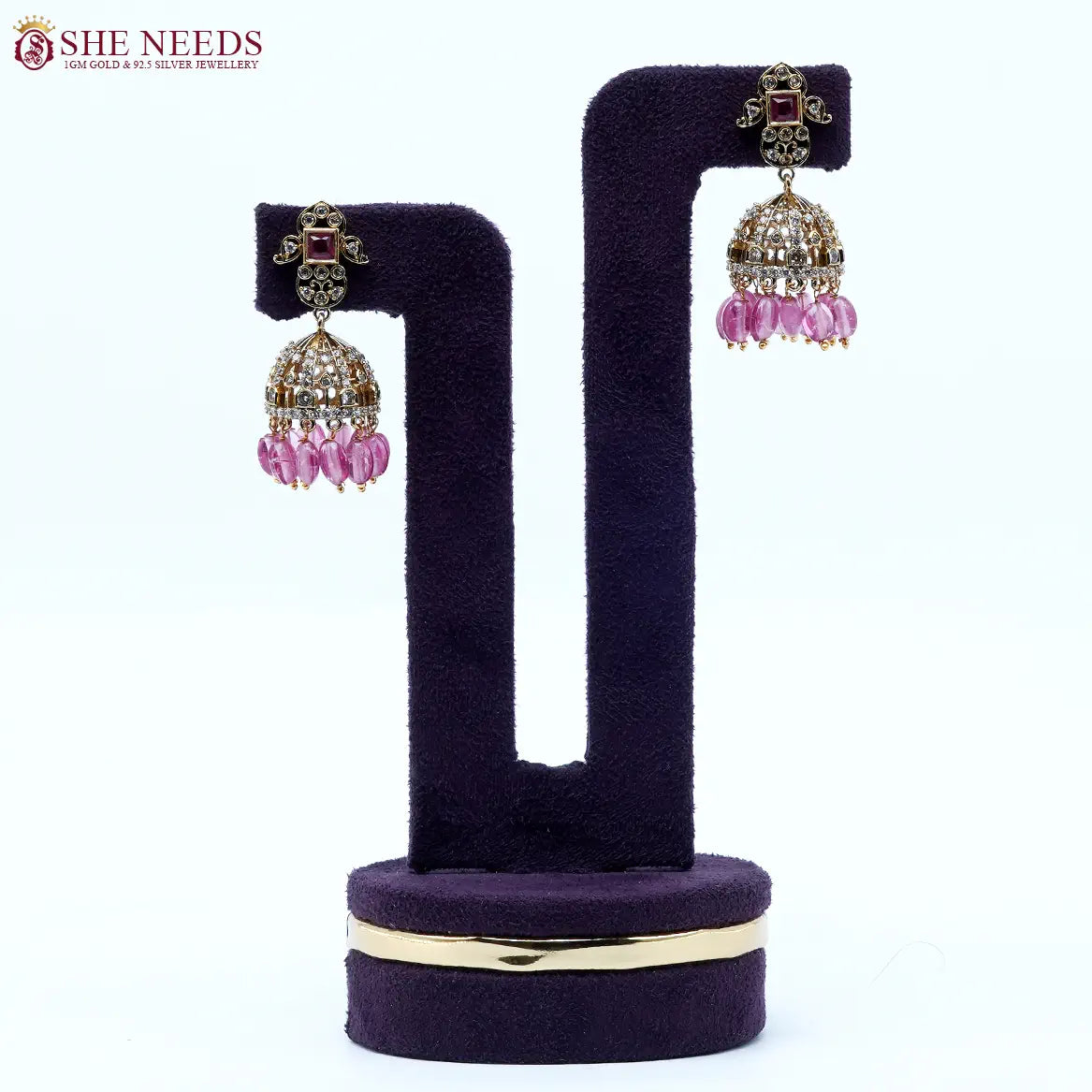 Royal Amethyst Dome Jhumka Earrings