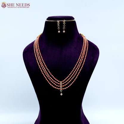 Orange pearl beads necklace set by She Needs Jewellery multi strand traditional jewellery
