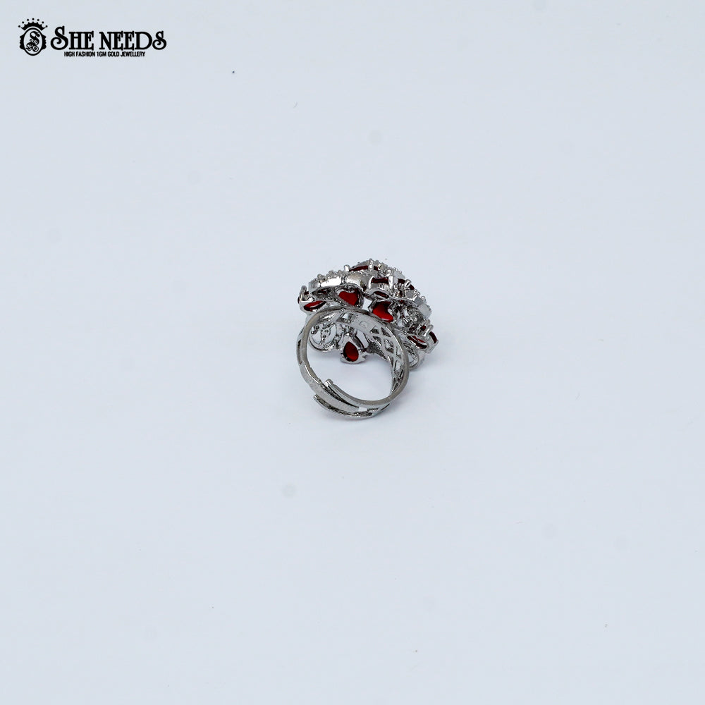 Silver Ruby Floral Cocktail Ring
