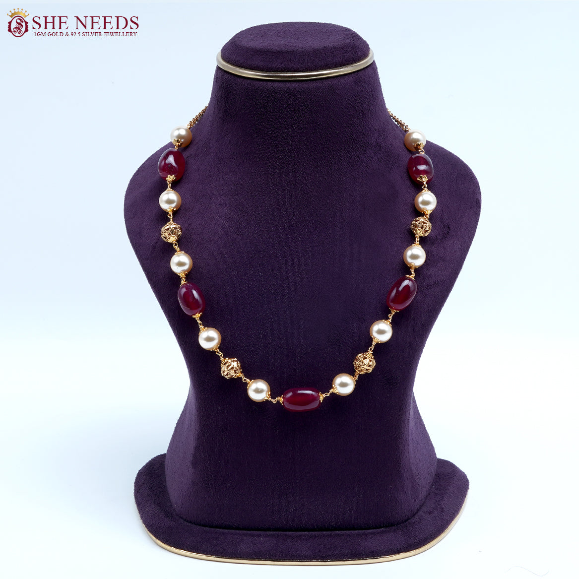 Ruby red pearl heritage beads necklace by She Needs Jewellery