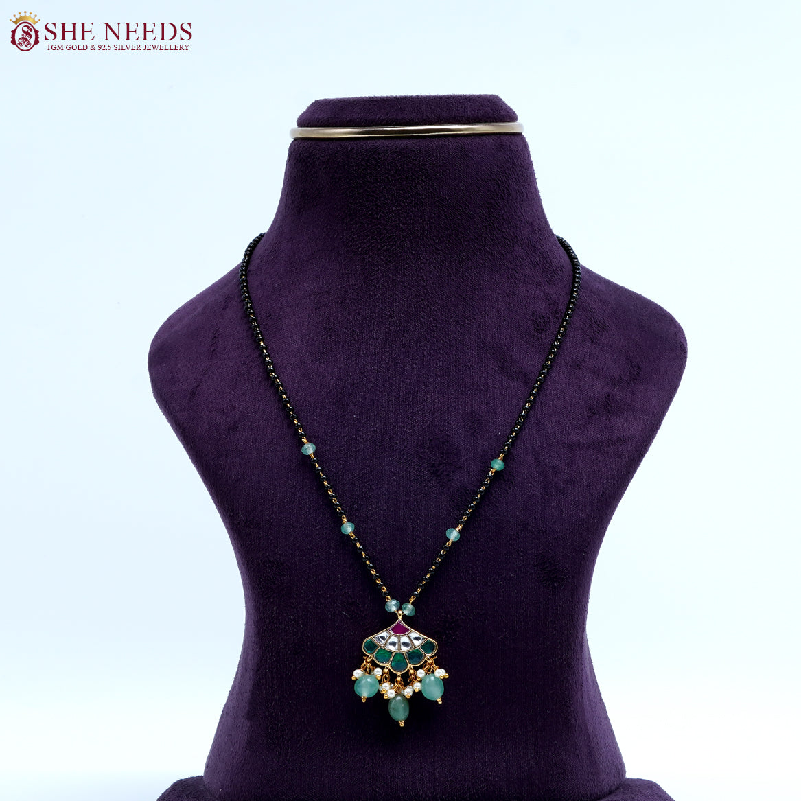 Emerald charm traditional mangalsutra necklace by She Needs Jewellery