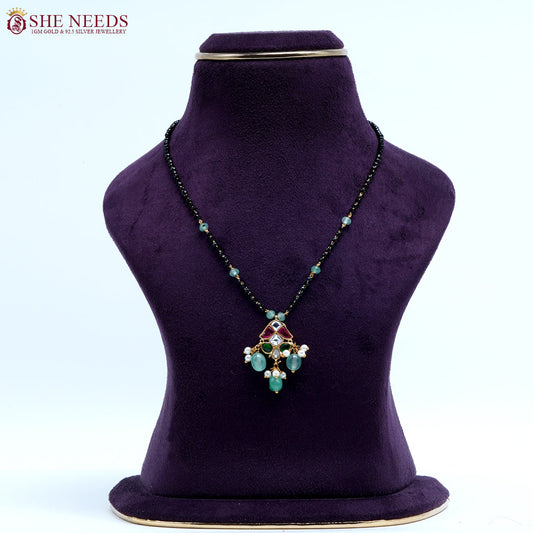 Emerald charm traditional mangalsutra necklace by She Needs Jewellery