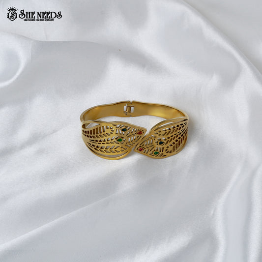 Gold finish leaf design designer bracelet for women