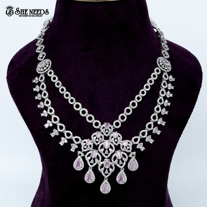 Regal circle weave rhodium silver necklace with layered statement design