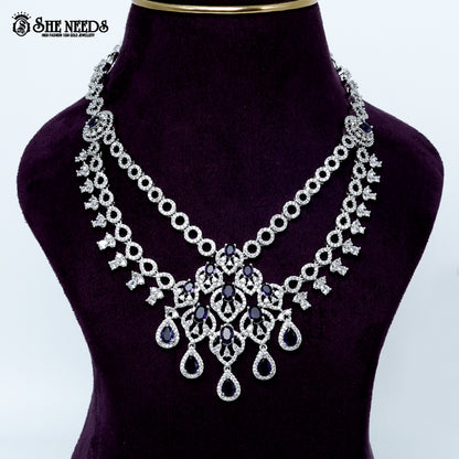 Regal circle weave rhodium silver necklace with layered statement design