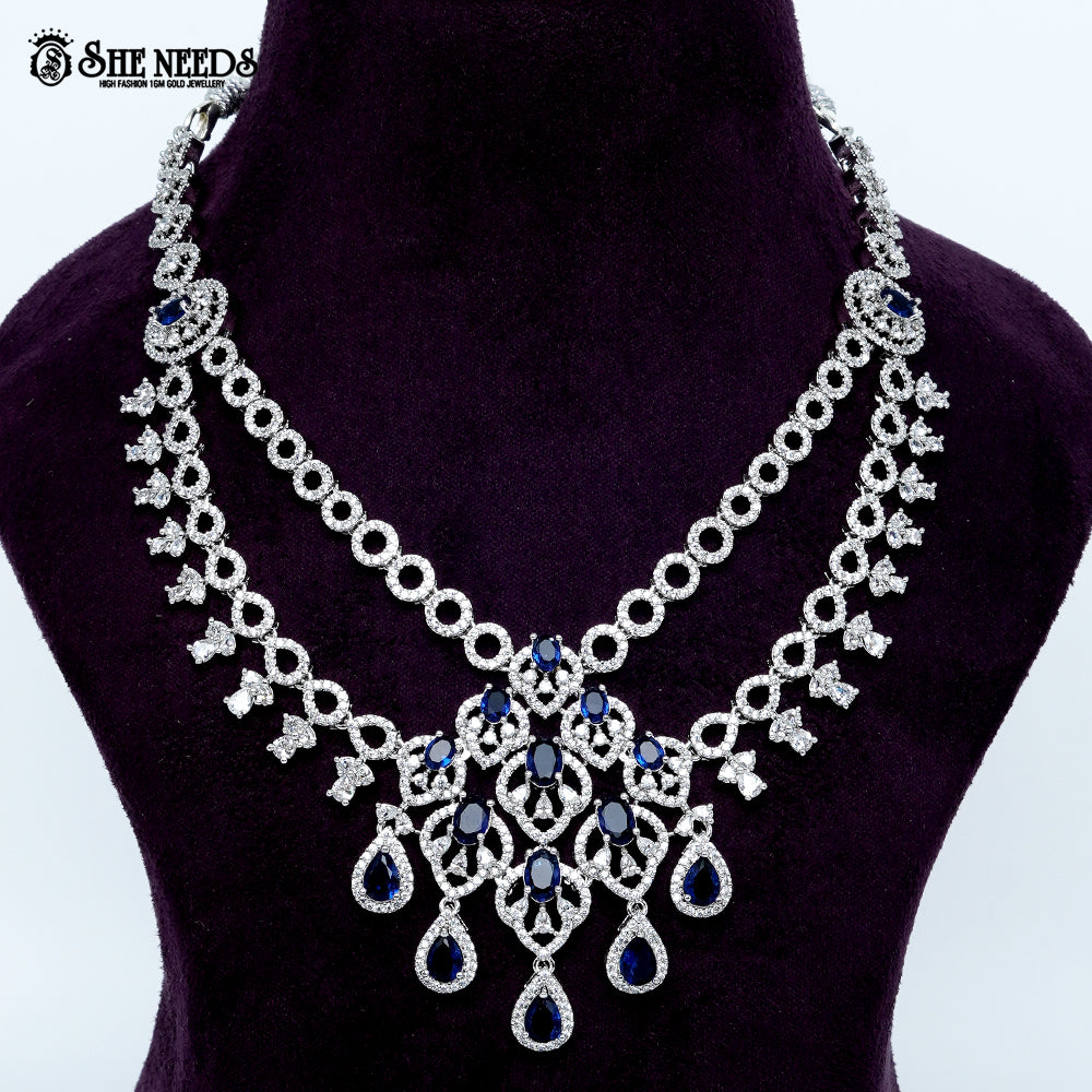Regal circle weave rhodium silver necklace with layered statement design