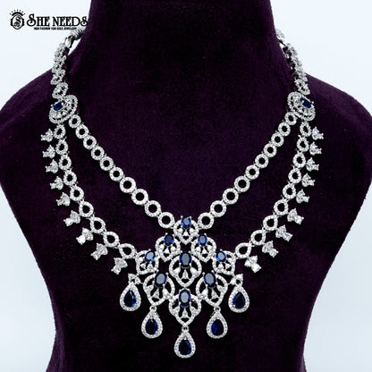 Regal circle weave rhodium silver necklace with layered statement design