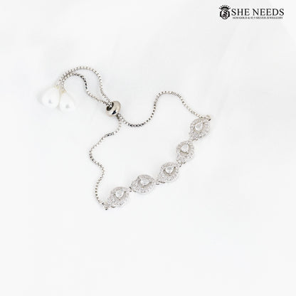 Blue CZ Adjustable Bracelet with Halo Design