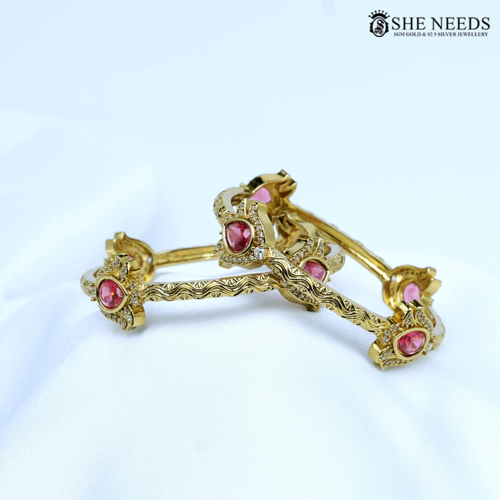 Teardrop Kundan Crown Gold Bangles Set