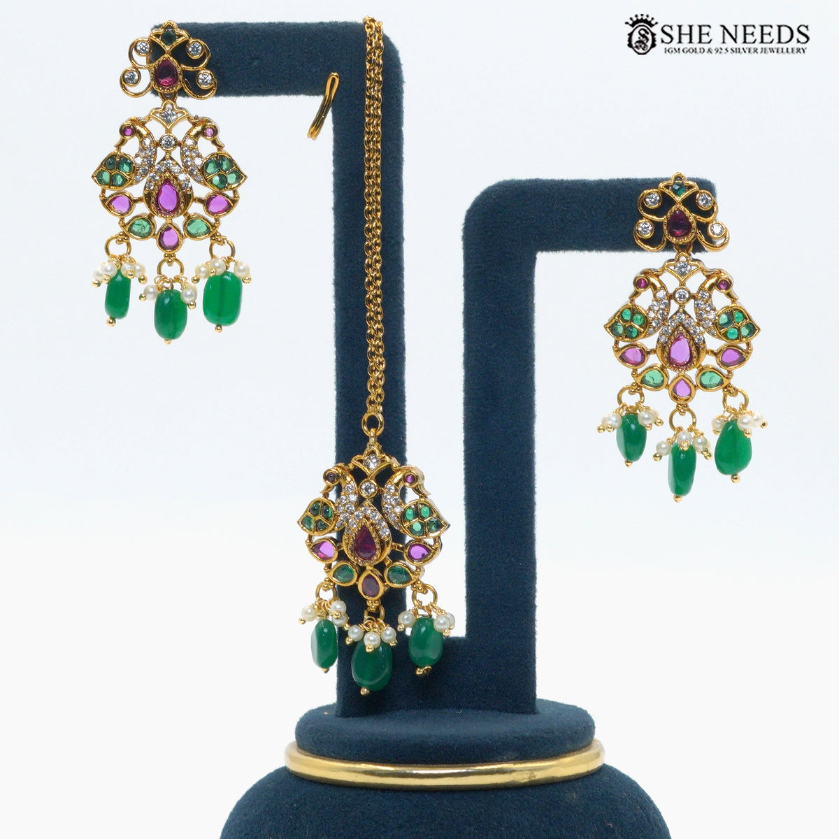 Majestic Peacock Emerald Necklace Set and Matching Earrings