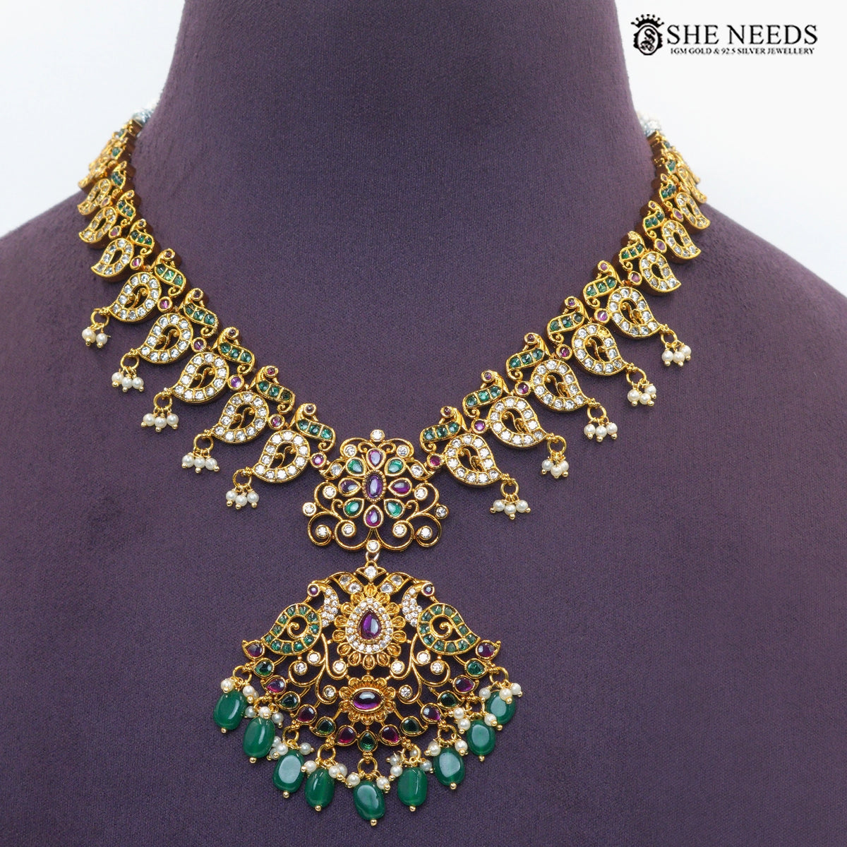 Majestic Peacock Emerald Necklace Set and Matching Earrings