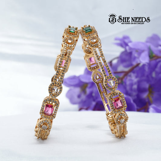 Prism Stone Gold-Plated Bangles with Multicolor Stones – SheNeeds Jewellery”