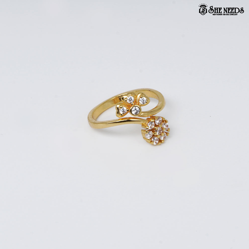 Gold plated floral cubic zirconia adjustable ring for women-sheneeds jewellery