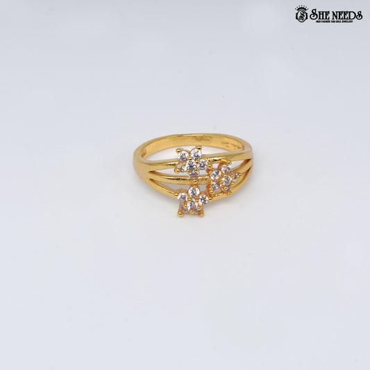 Gold plated floral open ring with CZ stones for women