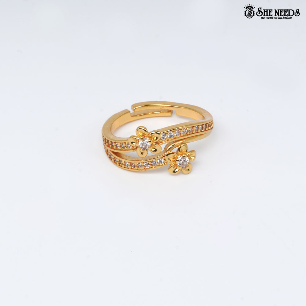 Gold Plated Dual Flower Adjustable Ring