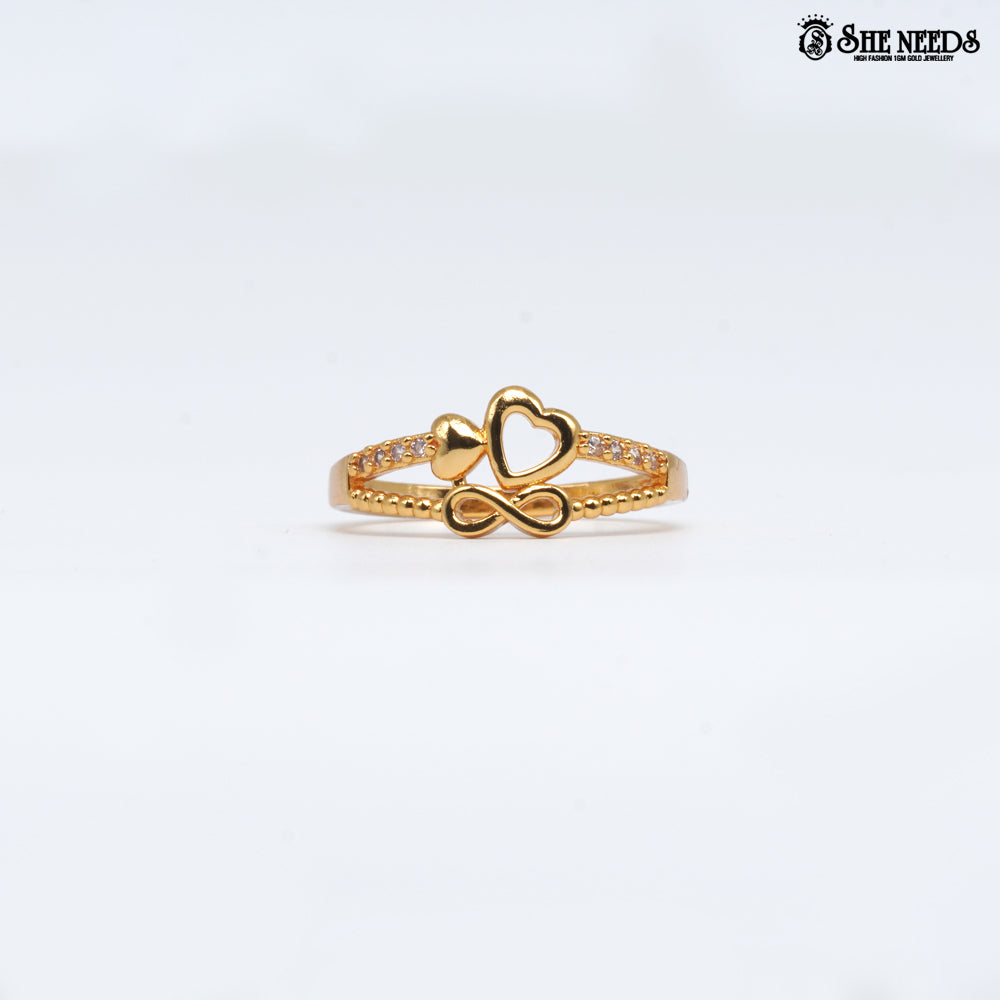 Golden heart infinity ring with crystal accents for women