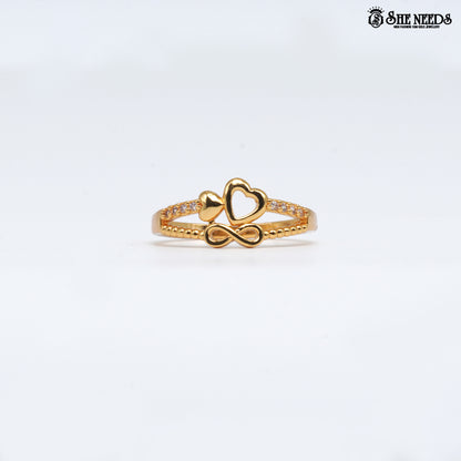 Golden heart infinity ring with crystal accents for women
