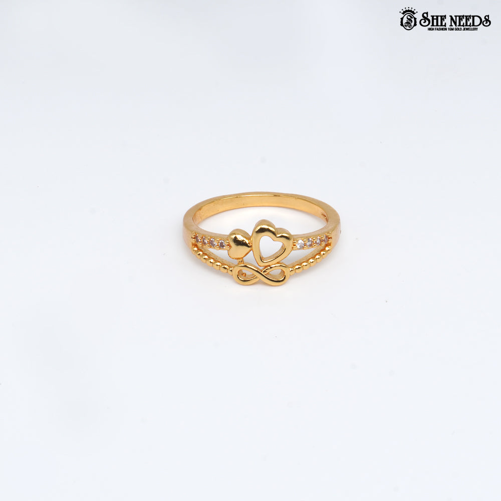 Golden heart infinity ring with crystal accents for women