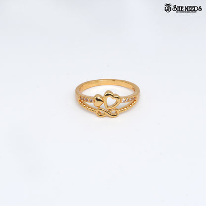 Golden heart infinity ring with crystal accents for women