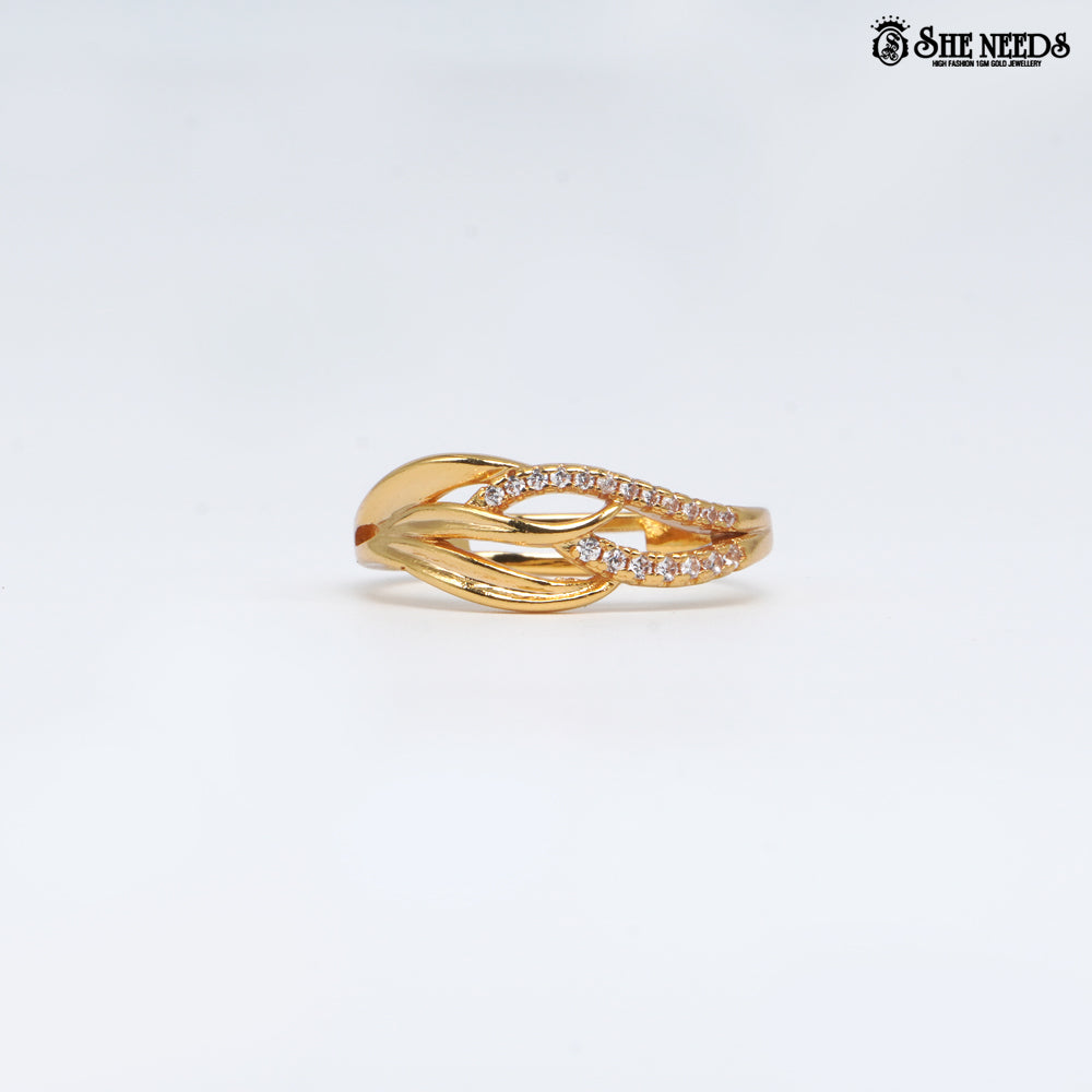 Gold plated crystal wave adjustable ring for women