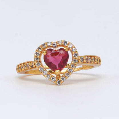 ruby heart halo gold ring for women with crystal stones
