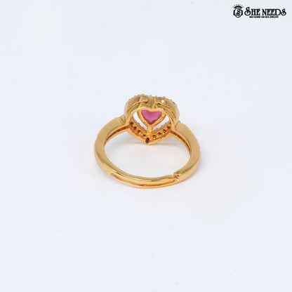 ruby heart halo gold ring for women with crystal stones
