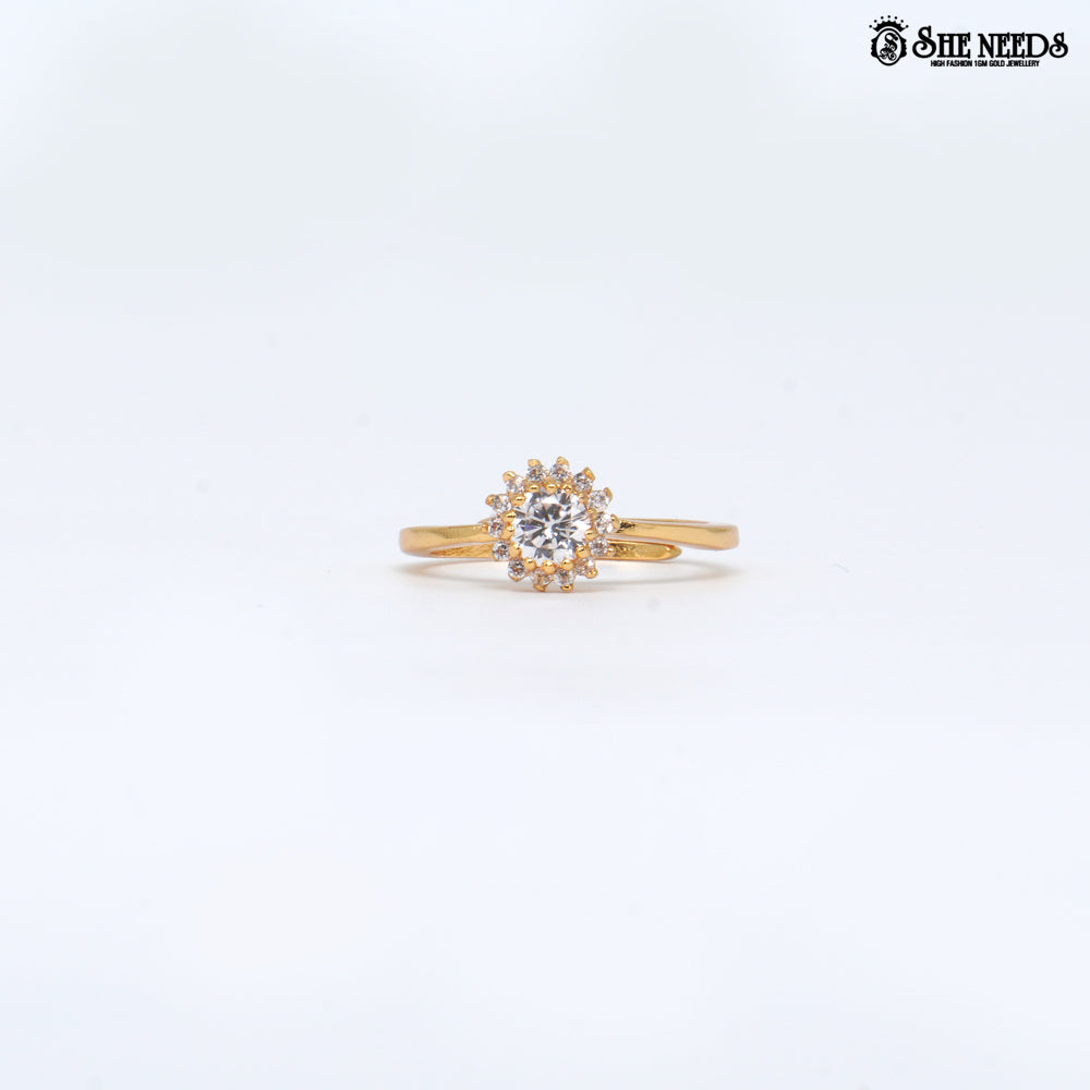 Golden Heart Sparkle Ring with Crystal Halo