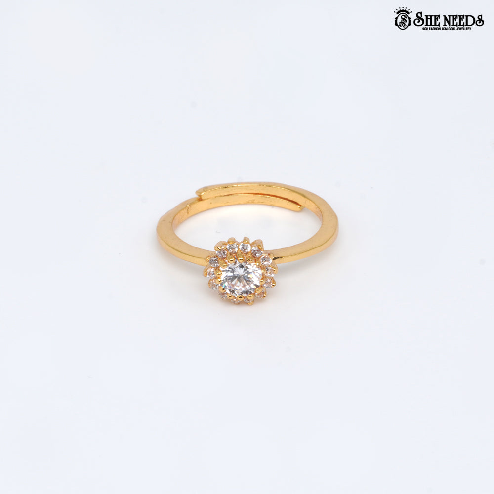 Golden heart sparkle ring with crystal halo gold plated women’s ring