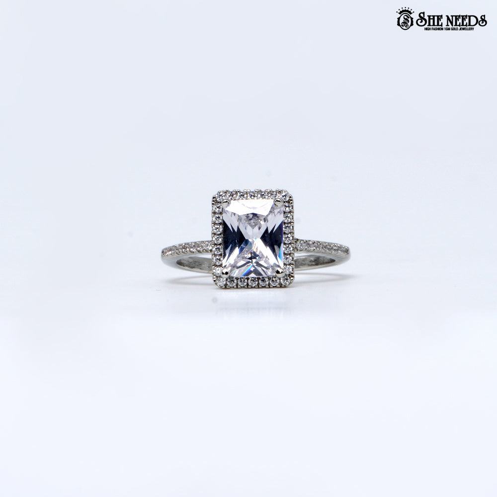 Silver rectangular crystal ring for women elegant jewellery