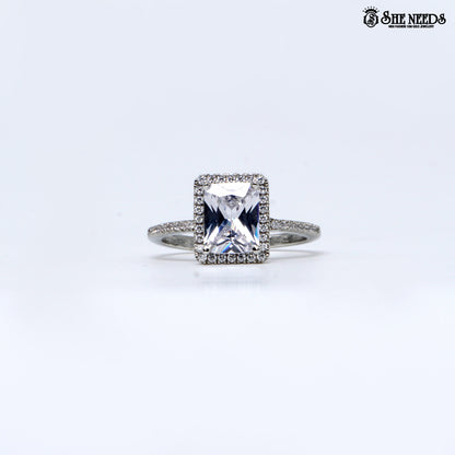 Silver rectangular crystal ring for women elegant jewellery