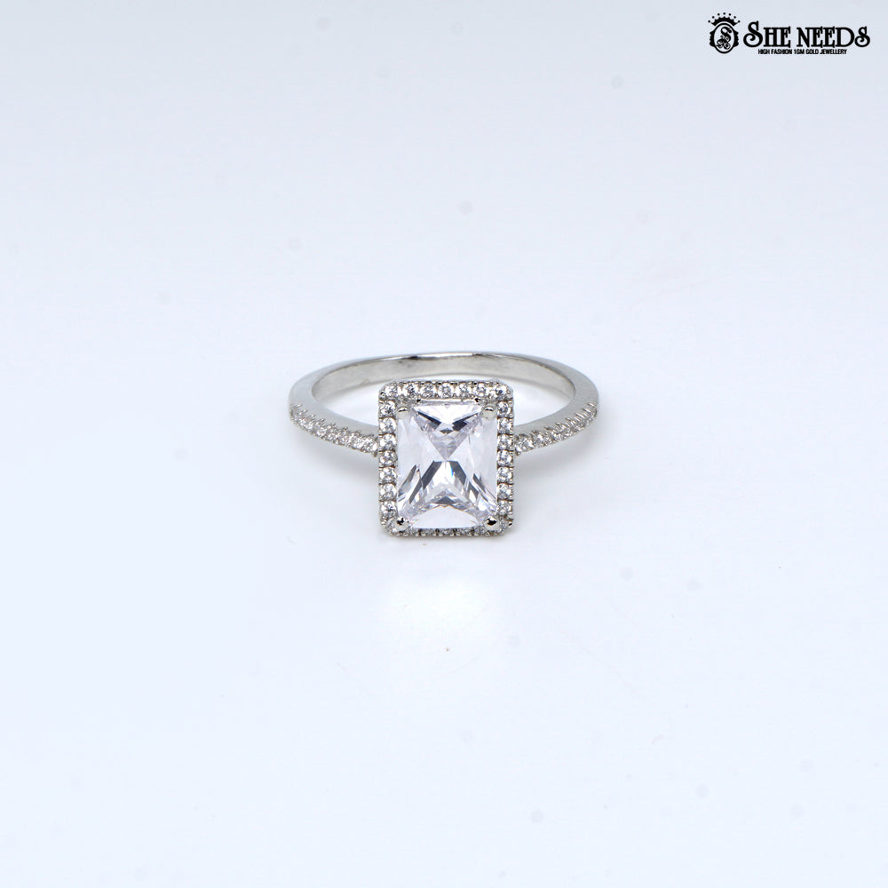 Silver Radiance Rectangular Crystal Ring