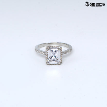 Silver rectangular crystal ring for women elegant jewellery